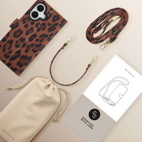 Selencia Étui de télephone portefeuille imprimé léopard Sabi Apple iPhone 16 - Mocha Brown