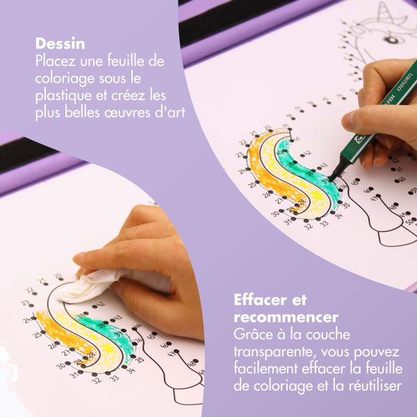 imoshion Table de voyage - Support de tablette voiture - 7 compartiments de rangement - Inclus 2 coloriages - Violet