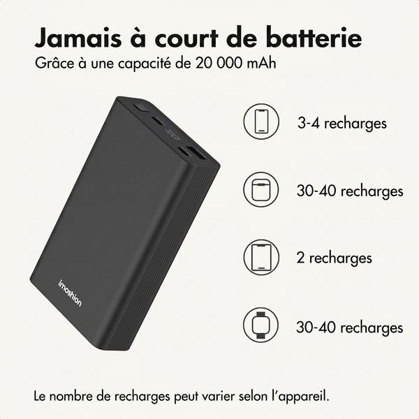 imoshion Ultra Series Aluminium Batterie externe 20.000 mAh - Charge rapide jusqu'à 33 watts - Black