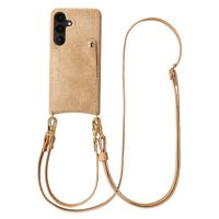 Selencia Coque de télephone Nova Croco avec cordon et porte-cartes Samsung Galaxy S25 / S24 - Toasted Almond