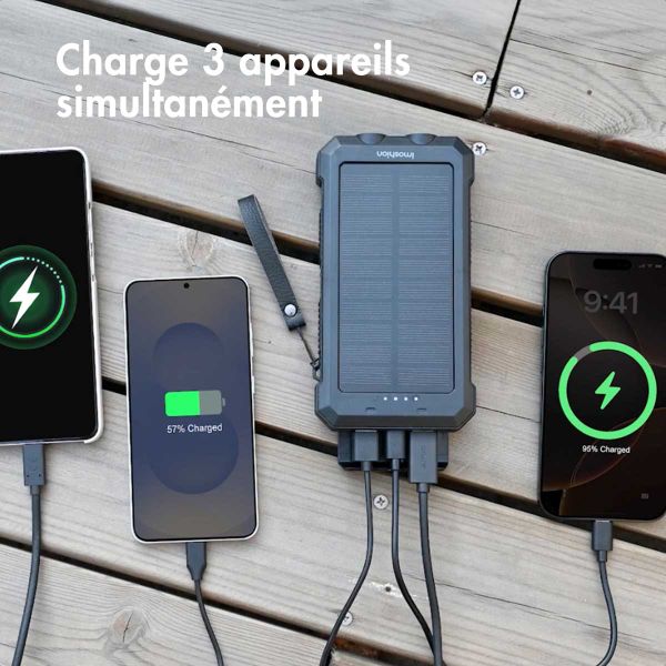 imoshion Solar Powerbank - Batterie externe avec panneau solaire - Charge rapide et fourniture d'énergie - 20.000 mAh - Noir