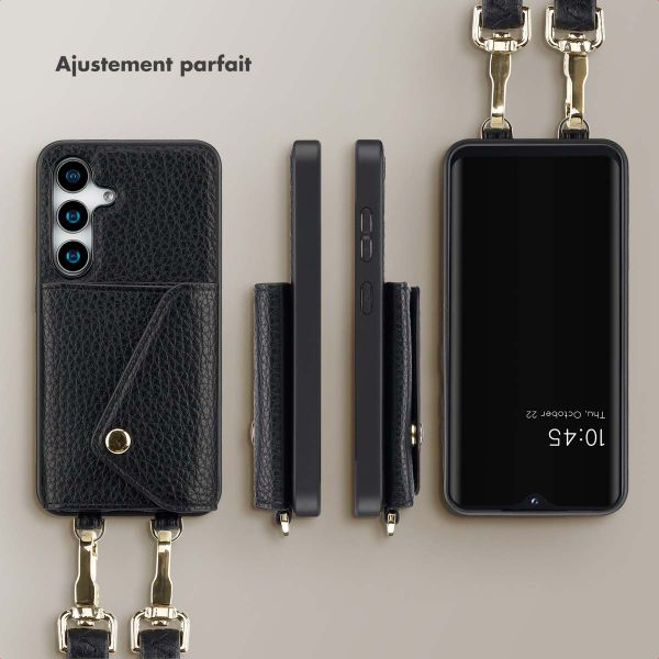 Selencia Coque de télephone Sera avec cordon et porte-cartes enveloppe Samsung Galaxy S25 / S24 - Noir