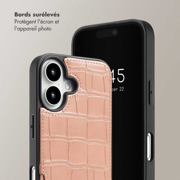Selencia Coque de télephone Nova Croco avec cordon et porte-cartes Apple iPhone 16 - Old Pink