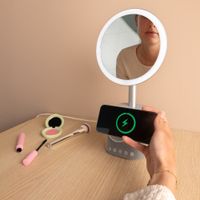 imoshion Miroir de maquillage avec haut-parleur Bluetooth et chargeur sans fil - Argenté