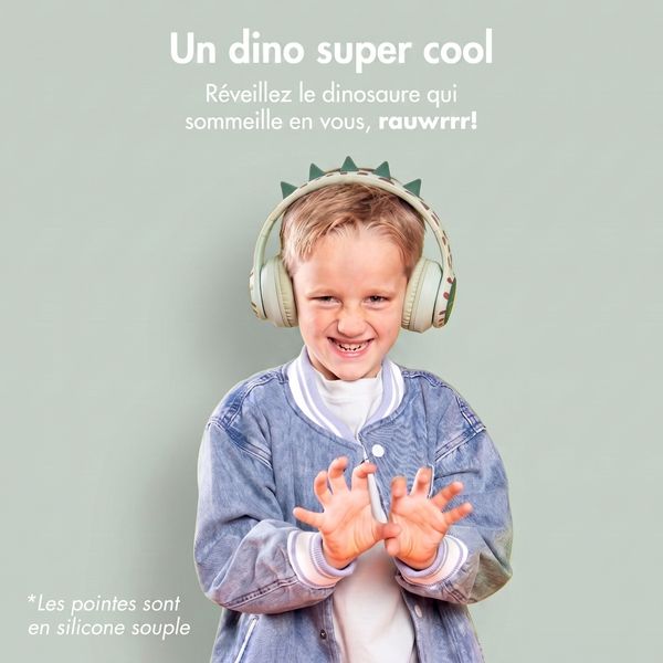 imoshion Casque sans fil pour enfants Dino LED Light - Limiteur de décibels - Avec câble AUX - Brown / Orange