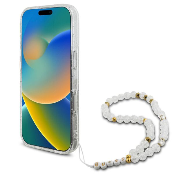 Guess MagSafe IML Glitter Case avec beads strap Apple iPhone 16 Pro - Transparent