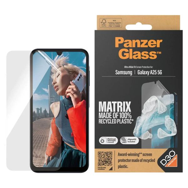 PanzerGlass Protection d'écran Matrix Recycled Ultra-Wide Fit Anti-bactérienne avec applicateur Samsung Galaxy A25 (5G)