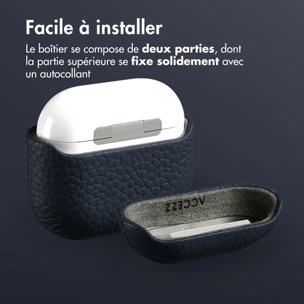 Accezz Coque en cuir véritable  Apple Airpods 4 - Bleu foncé
