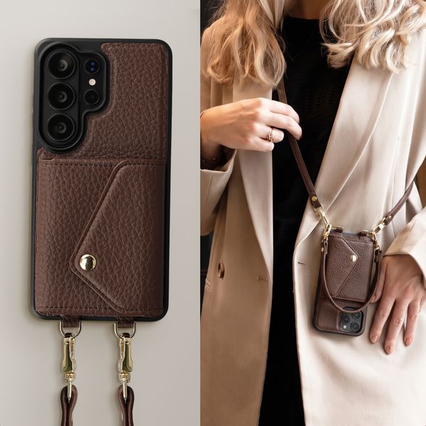 Selencia Coque de télephone Sera avec cordon et porte-cartes enveloppe Samsung Galaxy S26 Ultra - Chocolate Brown