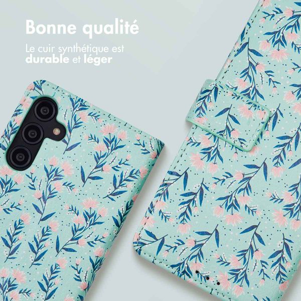 imoshion Étui de télephone portefeuille Design Samsung Galaxy A14 (5G/4G) - Blue Flowers