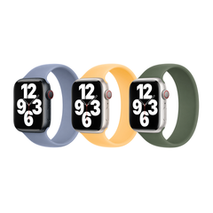 Apple 3 Pack Bracelet Boucle unique en Silicone Apple Watch | 44/45/46/49 mm - Taille 10 - Sunglow/ Winter Blue/ Cypress