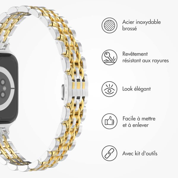 Selencia Bracelet en acier slim style Jubilee Apple Watch | 38/40/41/42 mm - Argent et Or
