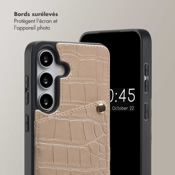 Selencia Coque de télephone Nova Croco avec cordon et porte-cartes Samsung Galaxy S25 / S24 - Beige
