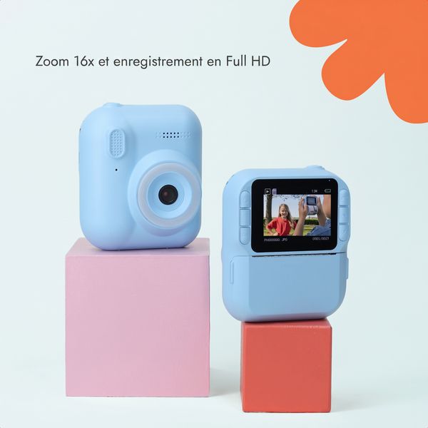 imoshion Kids Camera avec imprimante photo - Appareil photo pour enfants - Photos/Vidéos/Jeux - Bleu