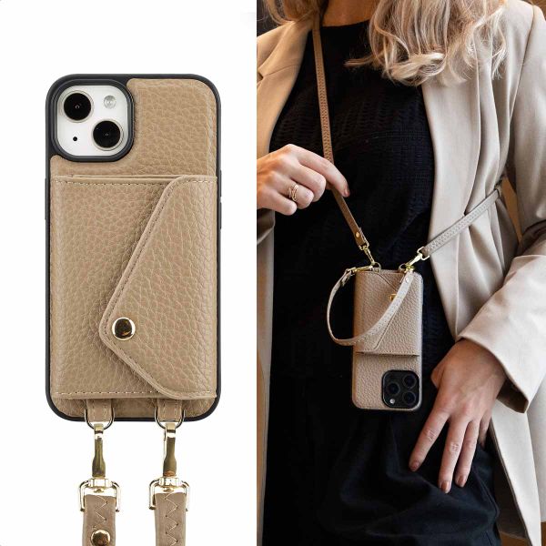 Selencia Coque de télephone Sera avec cordon et porte-cartes enveloppe Apple iPhone 14 / 13 - Taupe