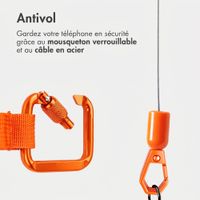 imoshion Cordon rétractable avec mousqueton et patch pour téléphone - Cordon de téléphone anti-vol - Orange
