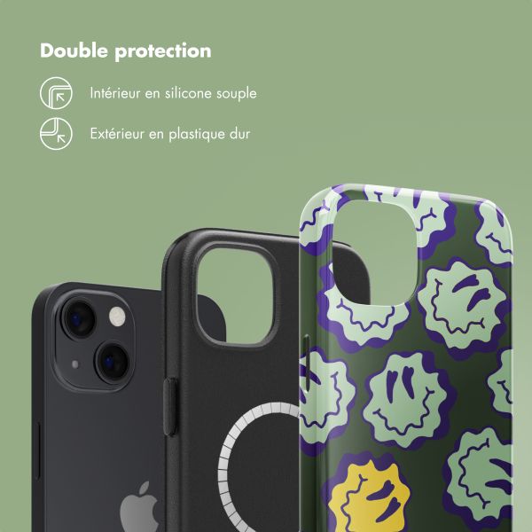 Selencia Coque arrière Vivid avec MagSafe Apple iPhone 13 - Wavy Smiley Green