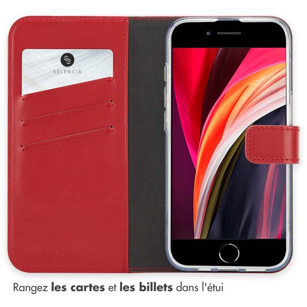 Selencia Étui portefeuille en cuir véritable Apple iPhone 17e / 16e - Rouge
