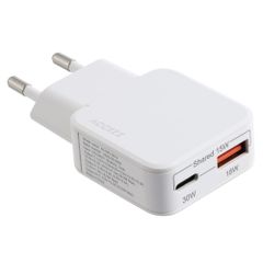 Accezz Chargeur GaN Ultra Slim - USB-C + USB-A - 30 W - Blanc