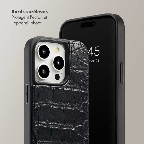 Selencia Coque de télephone Nova Croco avec cordon et porte-cartes Apple iPhone 14 Pro - Noir
