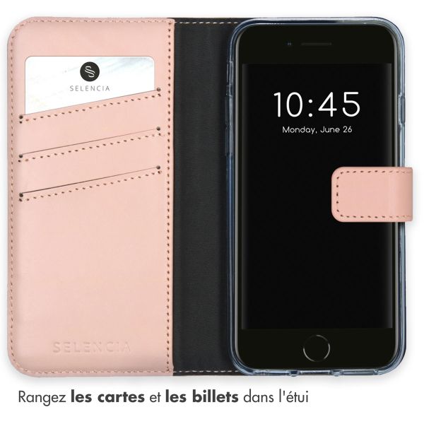Selencia Étui portefeuille en cuir véritable Apple iPhone SE (2022 / 2020) / 8 / 7 / 6(s) - Dusty Pink