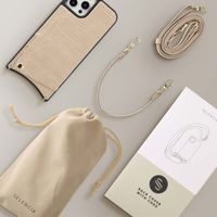 Selencia Coque de télephone Nova Croco avec cordon et porte-cartes Apple iPhone 12 (Pro) - Beige
