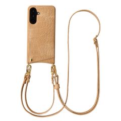 Selencia Coque de télephone Nova Croco avec cordon et porte-cartes Samsung Galaxy A36 - Toasted Almond