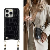 Selencia Coque de télephone Nova Croco avec cordon et porte-cartes Apple iPhone 14 Pro - Noir
