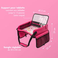 imoshion Table de voyage - Support de tablette voiture - 7 compartiments de rangement - Inclus 2 coloriages - Rose