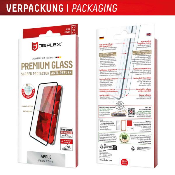 Displex Protecteurs d'écran Premium Glass Full Cover Anti-Reflex Apple iPhone 17 / 17 Pro