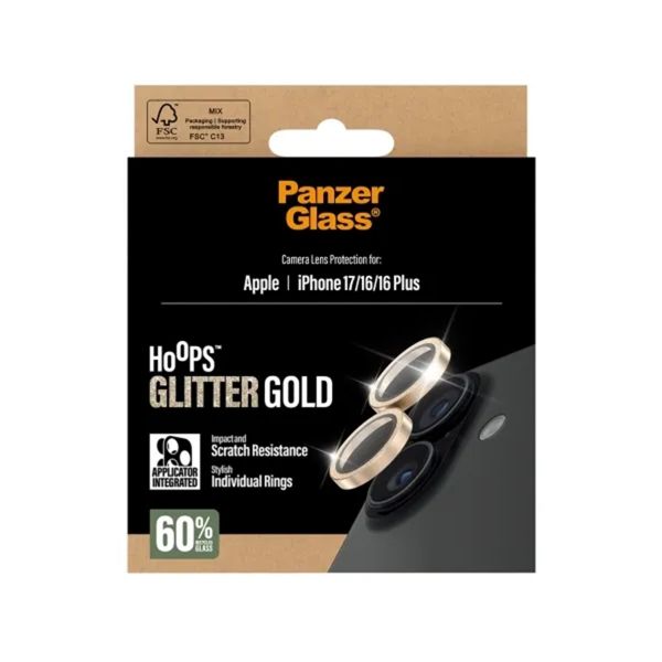 PanzerGlass Protection Caméra Hoops Optic Rings Apple iPhone 17 - Or Pailleté