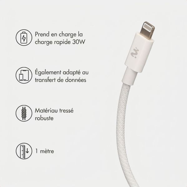 imoshion Câble USB-C vers Lightning Tressé 30 W - 1 mètre - Blanc