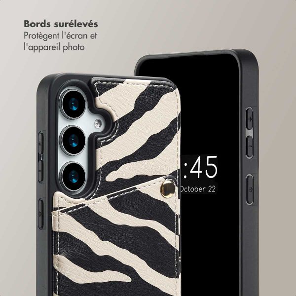 Selencia Coque de télephone Nova avec cordon et porte-cartes Samsung Galaxy S25 / S24 - Zazzy Zebra