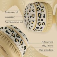imoshion Édition Spéciale - Casque sans fil pour enfants avec imprimé léopard LED Light Cat Ear - Limiteur de décibels - Avec câble AUX - Léopard
