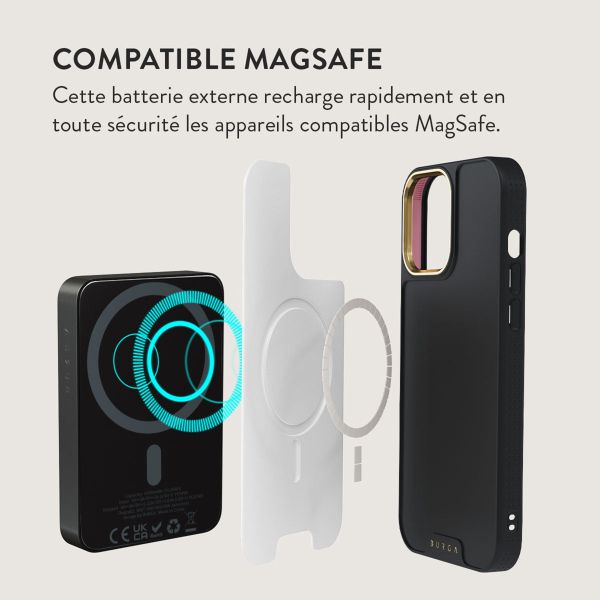 Burga Powerbank magnétique 5 000 mAh - MagSafe et Qi2 - Latte aux amandes / Gunmetal