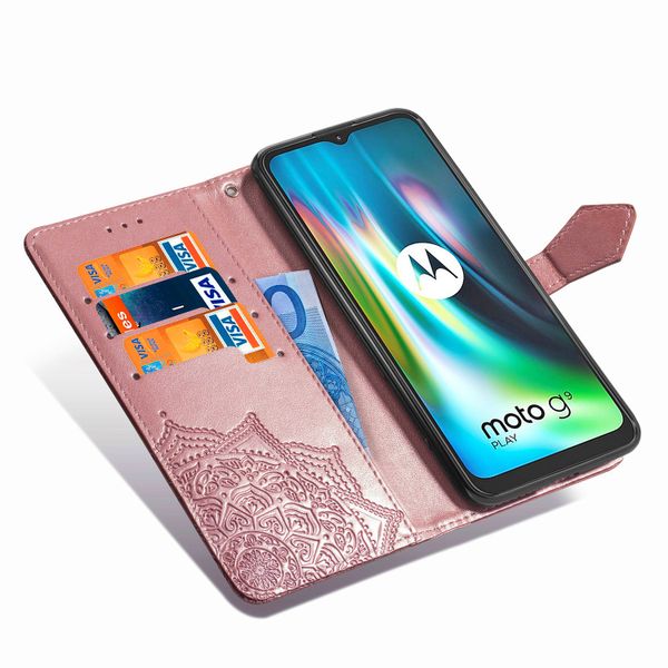Etui de télephone portefeuille Mandala Motorola Moto E7 Plus / G9 Play - Rose Doré
