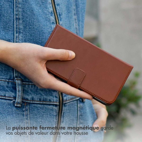 Selencia Étui portefeuille en cuir véritable Apple iPhone 15 Plus - Marron clair