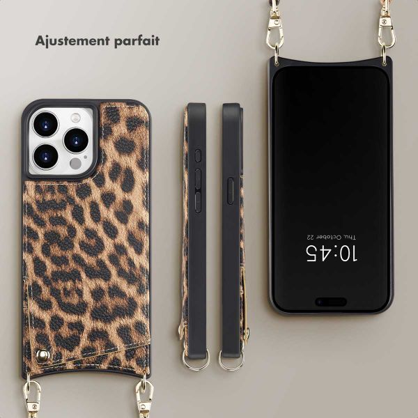 Selencia Coque de télephone Nova avec cordon et porte-cartes Apple iPhone 15 Pro Max - Leopard