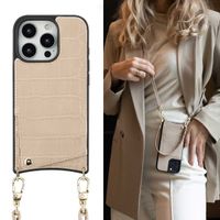 Selencia Coque de télephone Nova Croco avec cordon et porte-cartes Apple iPhone 16 Pro - Beige