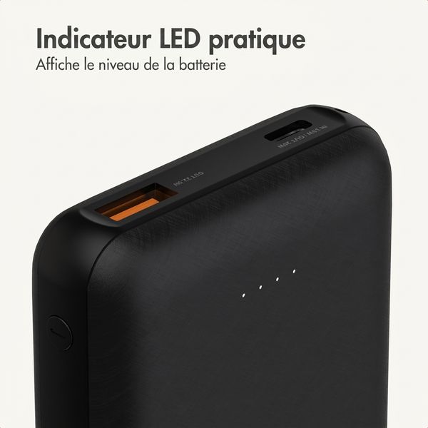 imoshion Batterie externe compacte 10.000 mAh - Petite batterie externe - Chargeur rapide 22,5 W - USB-C / USB-A - Noir