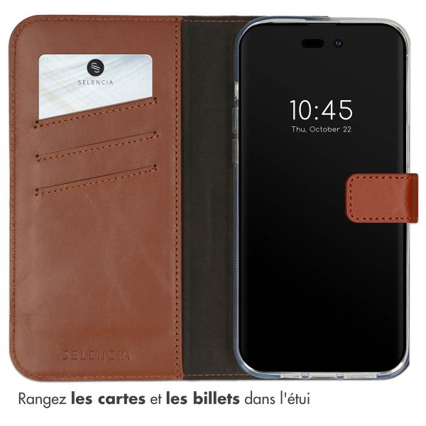 Selencia Étui portefeuille en cuir véritable Apple iPhone 14 Pro Max - Marron clair