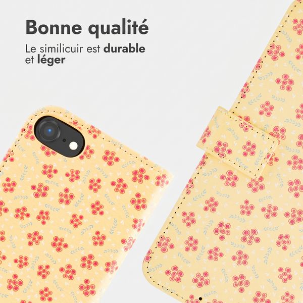 imoshion Étui de télephone portefeuille Design Apple iPhone SE (2022 / 2020) / 8 / 7 / 6(s) - Sunny Yellow Petite Flowers