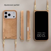 Selencia Coque de télephone Nova Croco avec cordon et porte-cartes Apple iPhone 18 Pro Max / 17 Pro Max - Toasted Almond