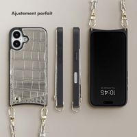 Selencia Coque de télephone Nova Croco avec cordon et porte-cartes Apple iPhone 16 - Argent
