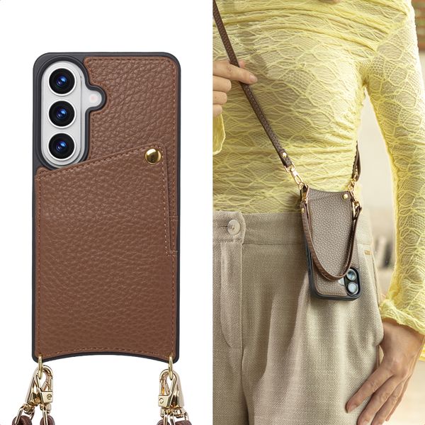 Selencia Coque de télephone Nova avec cordon et porte-cartes Samsung Galaxy S26 - Mocha Brown