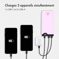 imoshion Batterie externe 20 000 mAh - Chargeur rapide 22,5 W - USB-C / USB-A - Rose