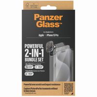 PanzerGlass Pack 2-en-1 - Protection d'écran antibactérienne Ultra-Wide Fit avec applicateur + Protection de caméra Apple iPhone 15 Pro