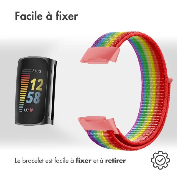 imoshion Bracelet en nylon Fitbit Charge 5 - Taille L - Rainbow