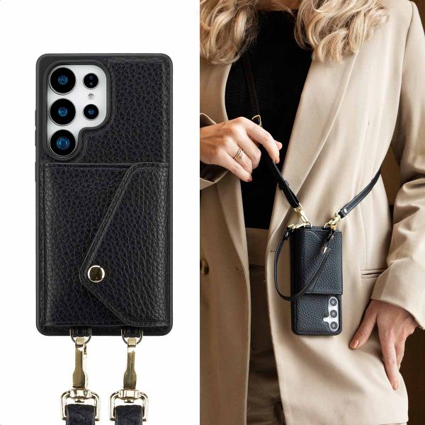 Selencia Coque de télephone Sera avec cordon et porte-cartes enveloppe Samsung Galaxy S25 Ultra - Noir