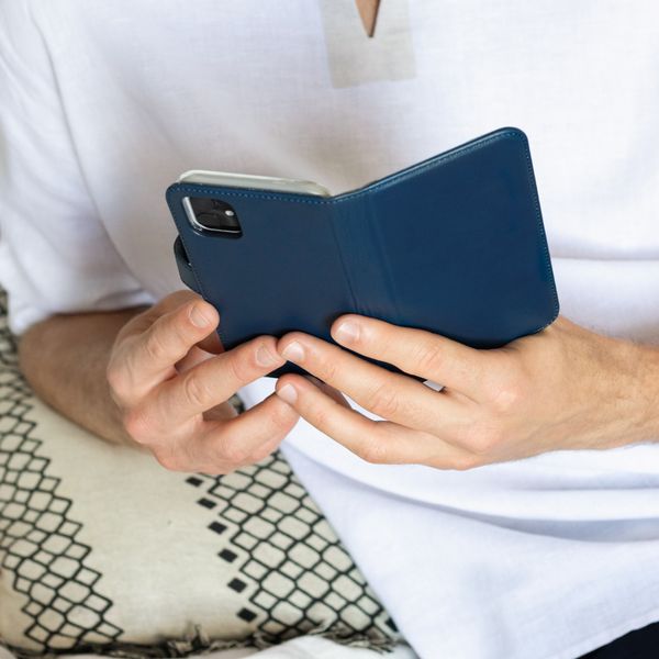 Selencia Étui portefeuille en cuir véritable Samsung Galaxy A51 - Bleu